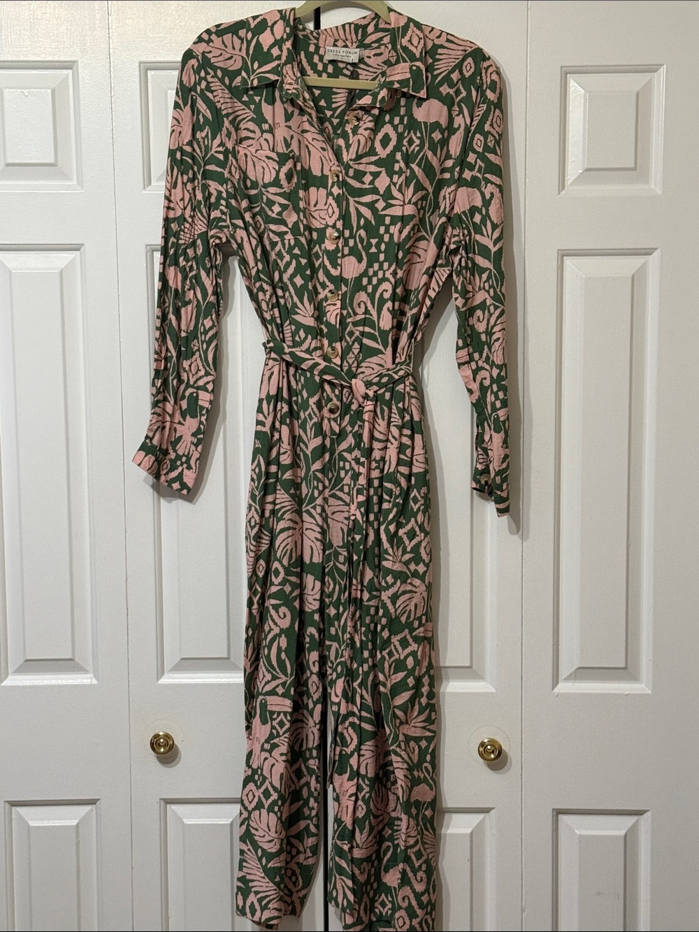 Dress Forum long-Sleeve light weight Pink & Green Patterned jumpsuit